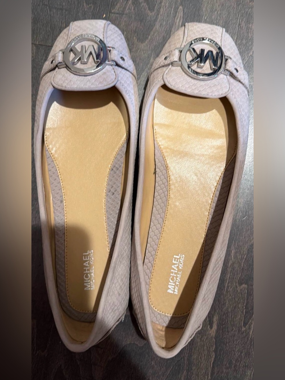 Michael Kors Women's Light Taupe Quilted MK Logo Ballet Flats